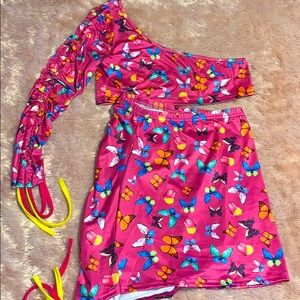 2 piece crop top and skirt set